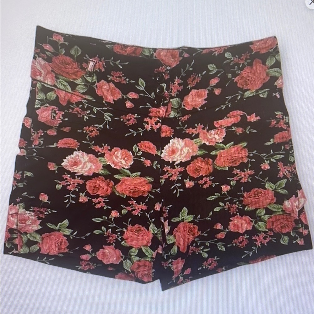 Floral Black and Red Shorts